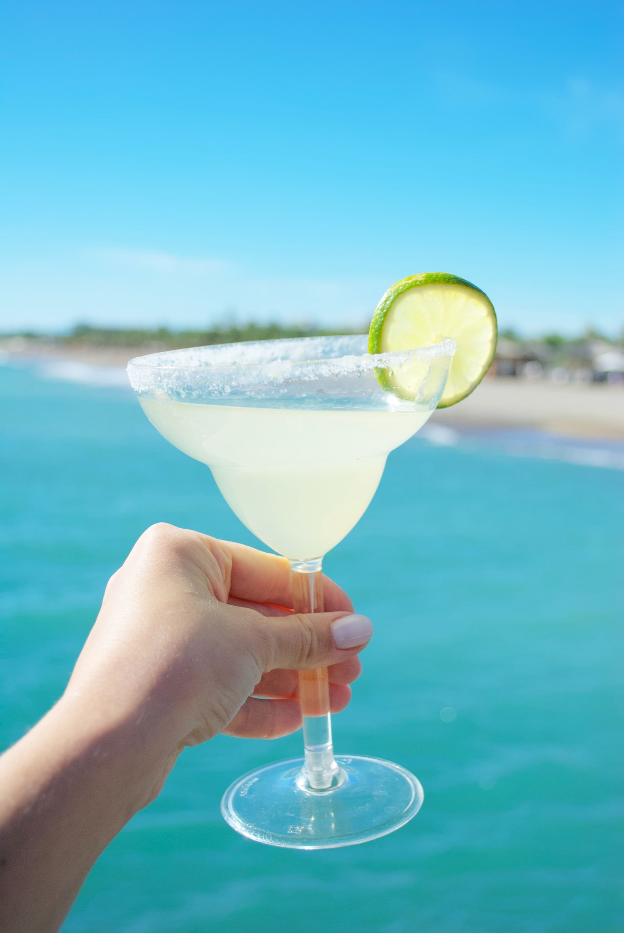 Classic salt-rimmed margarita with a lime wheel